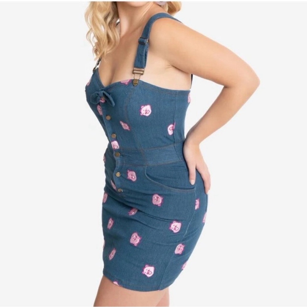 Unique Vintage Retro Denim Dress with Pink Carebear Accents